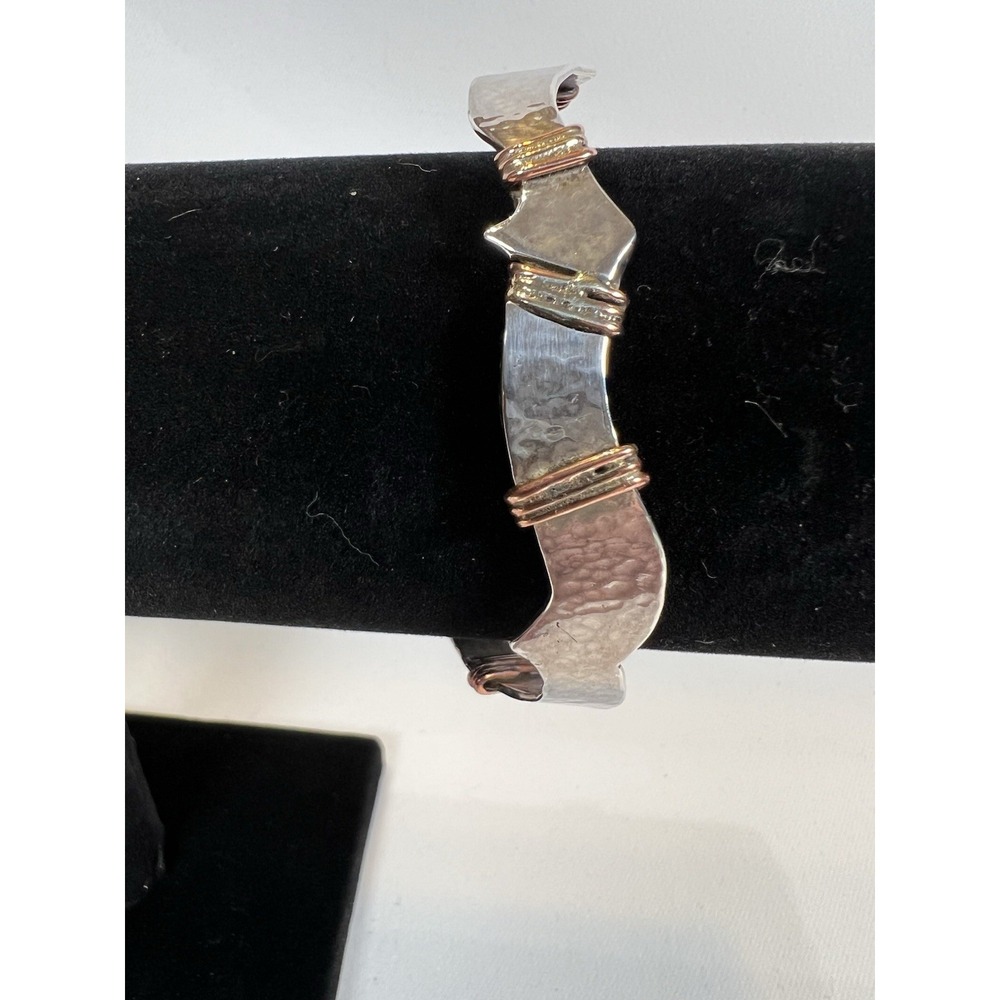 Handmade Hammered Silver And Brass Metal Bangle bracelet Artisan Jewelry